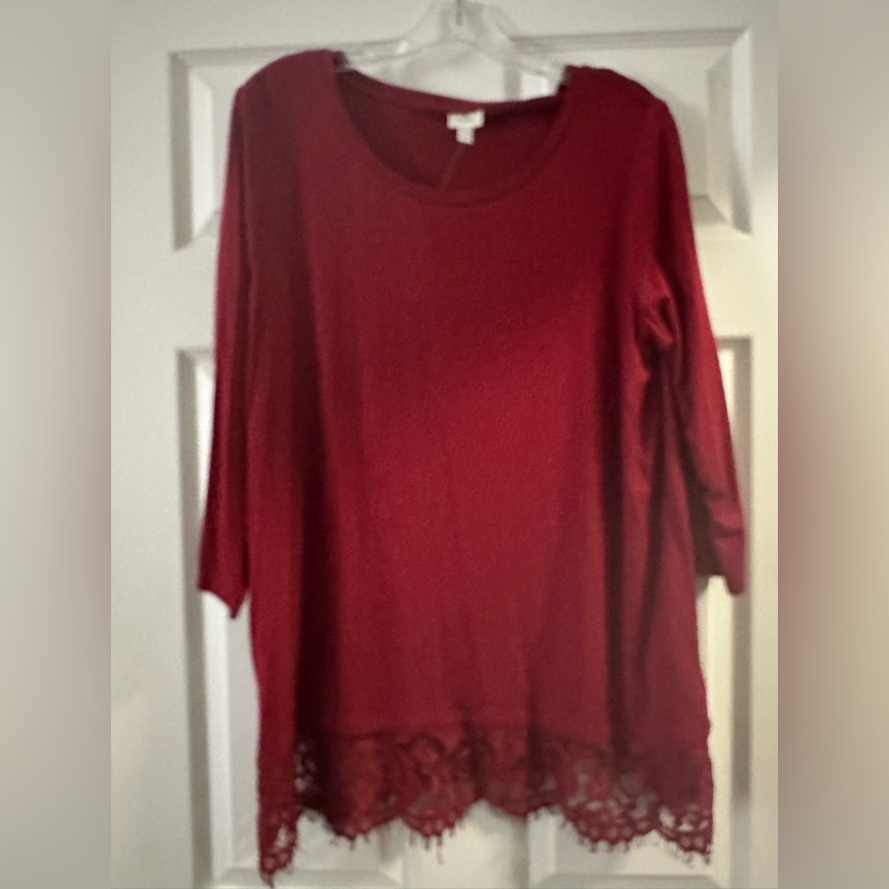 Dressbarn Deep Red Women's Blouse with Lace Detail NWT